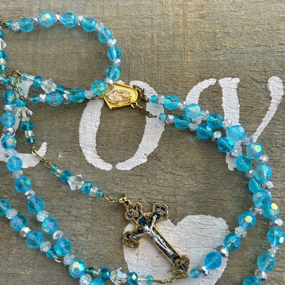 4/$100 Elegant Blue ROSARY Beaded Necklace
